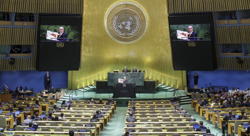 Imagem de Delegados deixam cadeiras vazias durante discurso de Netanyahu na ONU