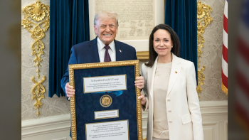 Imagem de Machado foi aos EUA dar a medalha do prémio nobel da paz a Trump (vídeo)