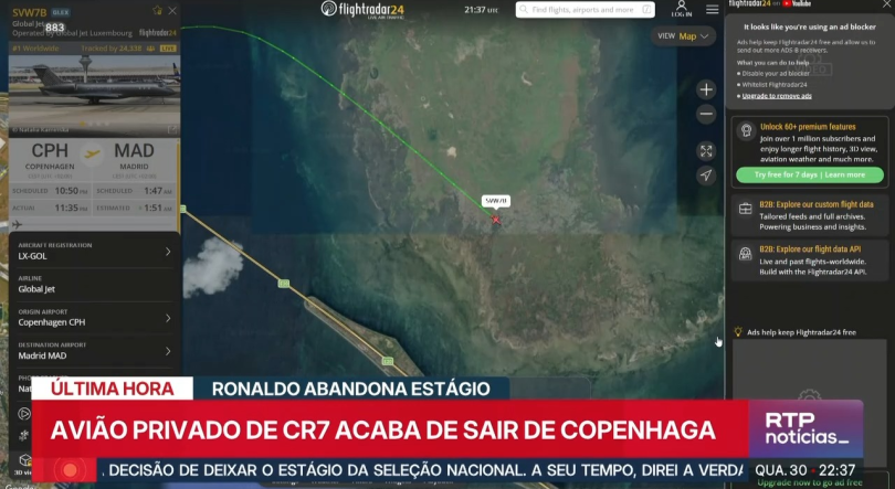 Cristiano Ronaldo já está a caminho de Madrid